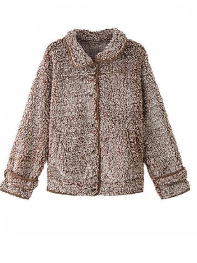 Winter Style Gradient Button Up Coffee Fluff Coat