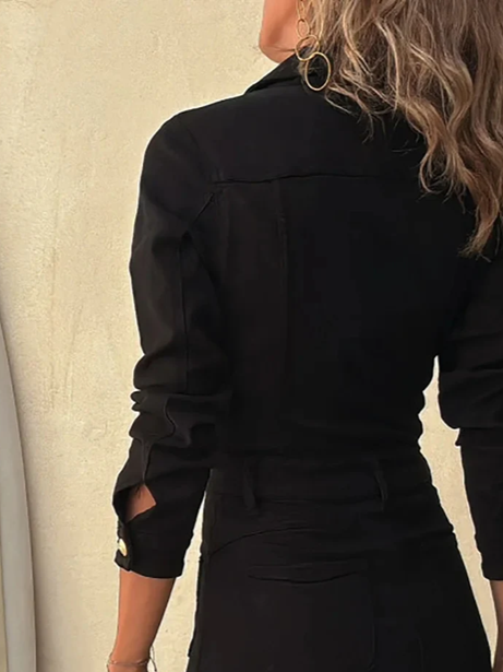 Beautiful Black Denim Full Sleeve With Pockets Dress