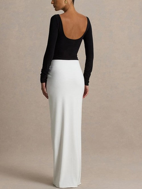 Beautiful Boat Neck Ruched Backless Maxi Dress