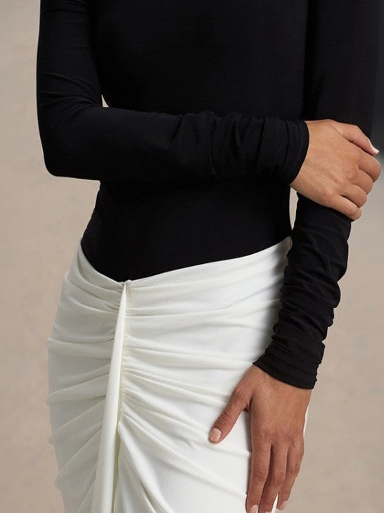 Beautiful Boat Neck Ruched Backless Maxi Dress