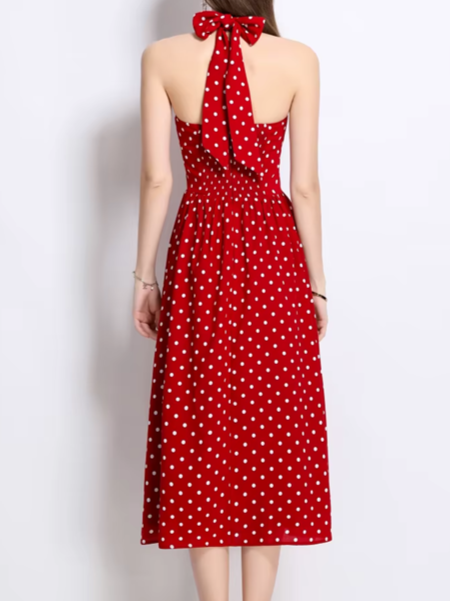 Bohemian Retro Dot French Style Red Dress