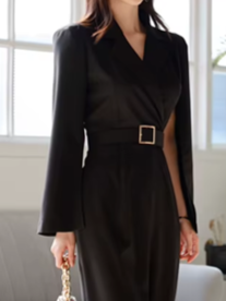 Business Style Long Wide Leg Black Jumpsuit