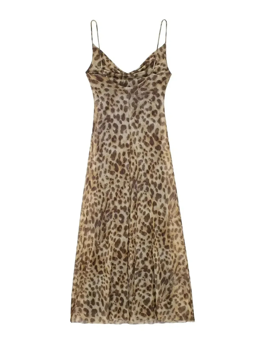 Chic Animal Print Cowl Neck Maxi Dress