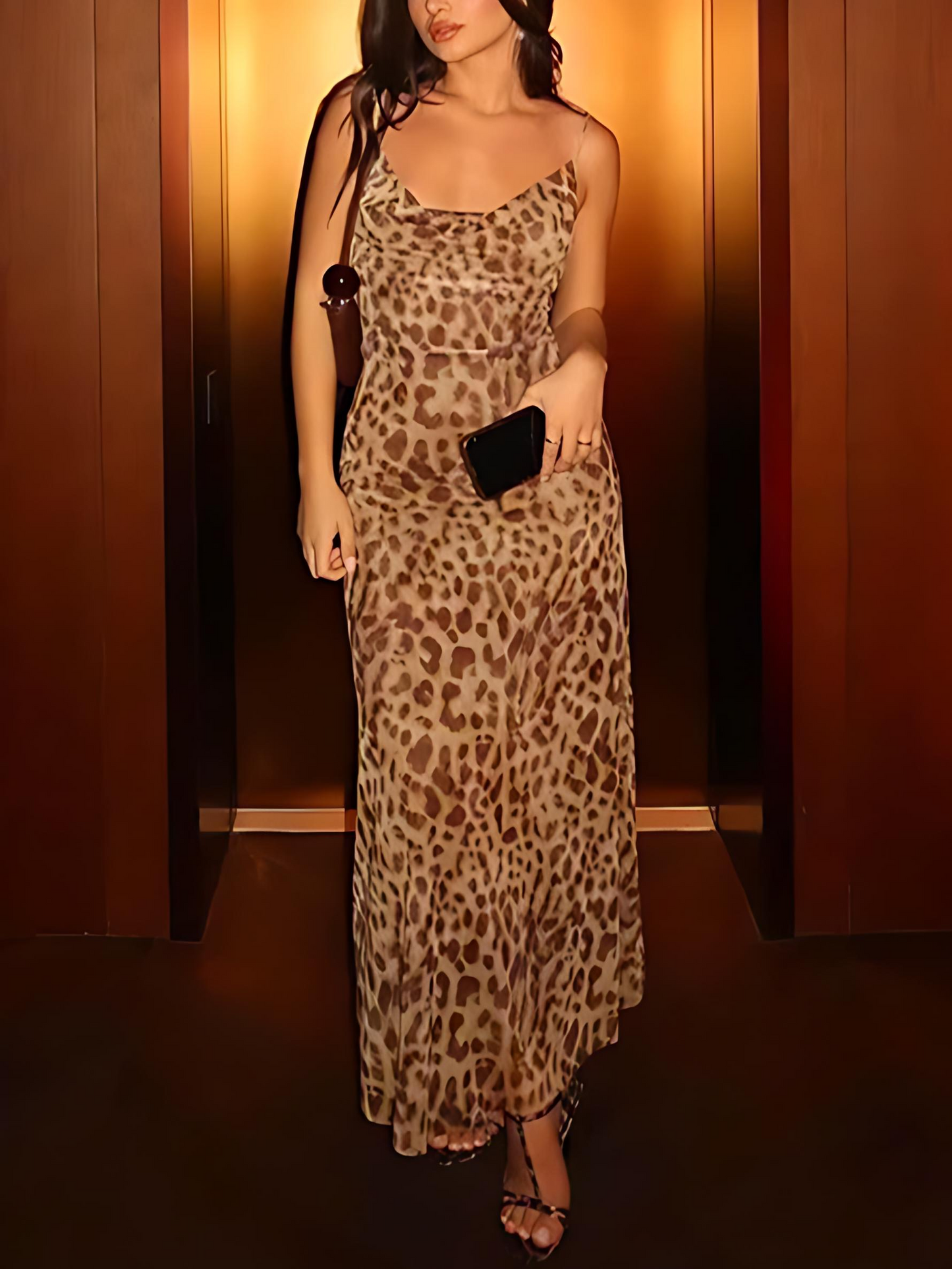 Chic Animal Print Cowl Neck Maxi Dress