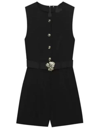 Chic Black Sleeveless Playsuit With Belt