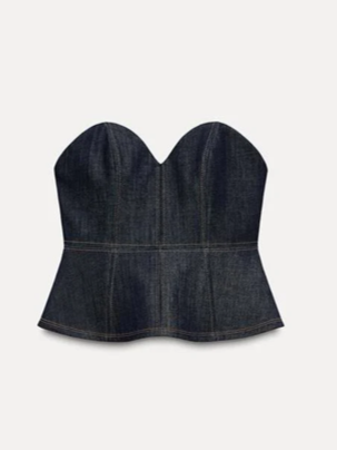 Chic Denim Peplum Tube Top , Blazer With Pants Blue Co ord Set