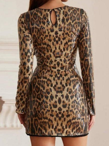 Chic Leopard Sequin Mini Dress - Ships in 24 Hrs