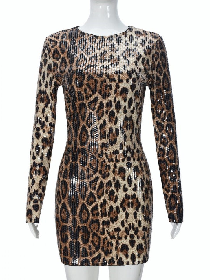 Chic Leopard Sequin Mini Dress - Ships in 24 Hrs