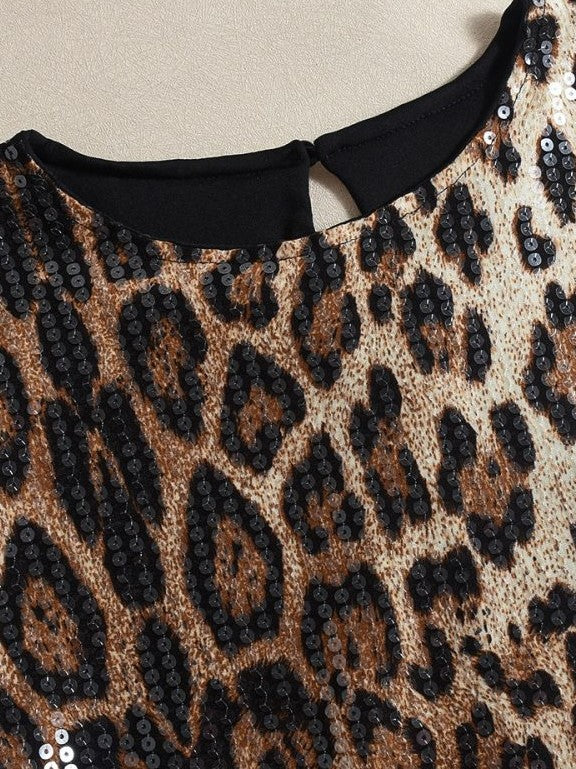 Chic Leopard Sequin Mini Dress - Ships in 24 Hrs