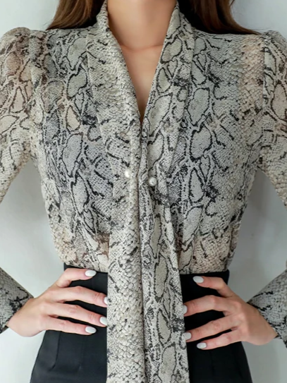 Chic Snake Print V Neck Shirt With Split Pencil Skirt Co ord Set