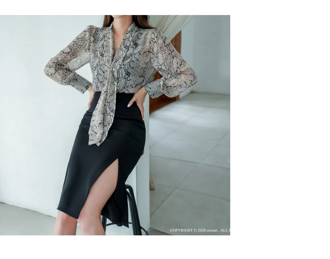 Chic Snake Print V Neck Shirt With Split Pencil Skirt Co ord Set