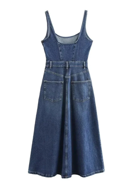 Chic Spaghetti Strap Denim Midi Dress