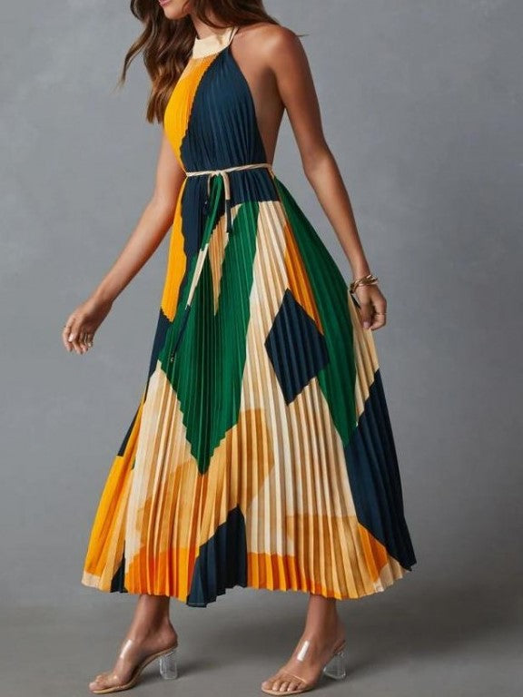 Chic Tie Wrap Backless Accordion Dress