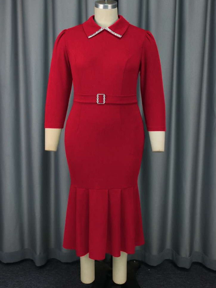 Classic Long Sleeve Red Solid Dress