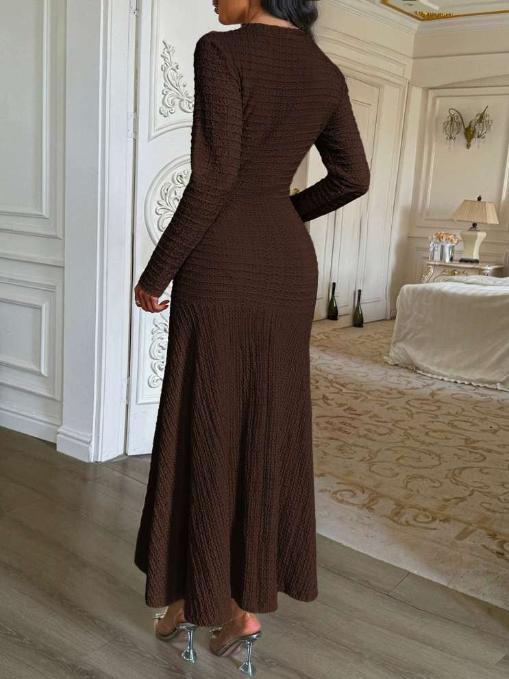 Classy Mid Rise Long Sleeve Brown Dress