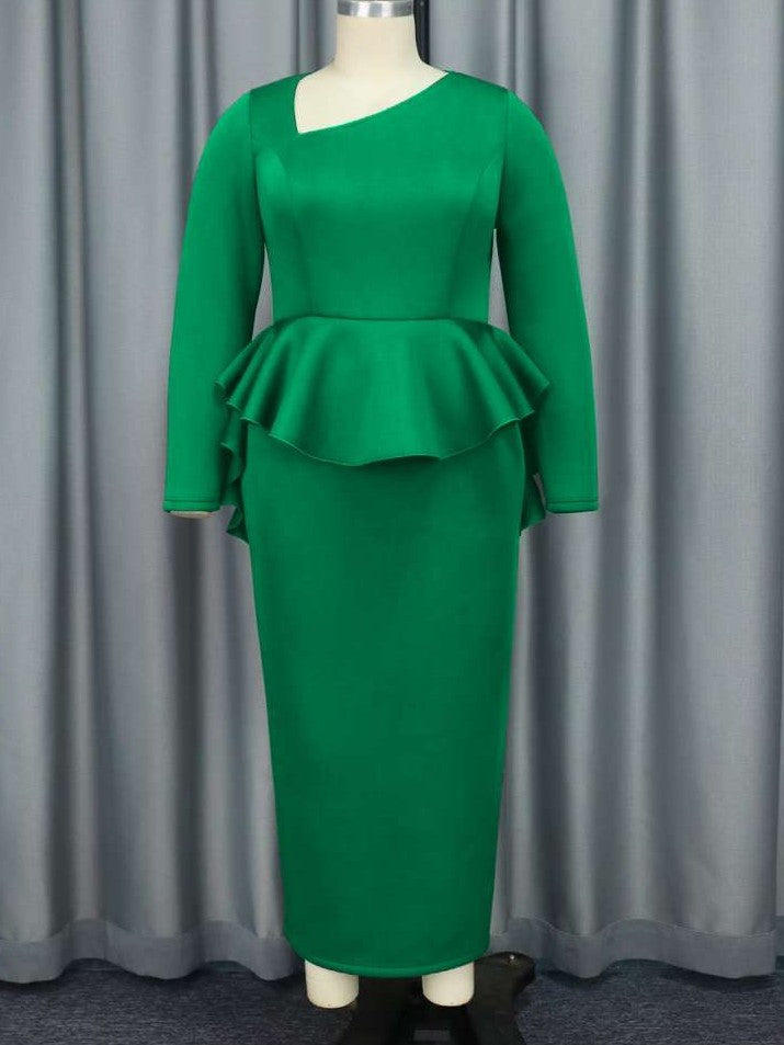 Classy Ruffle Solid Green Dress