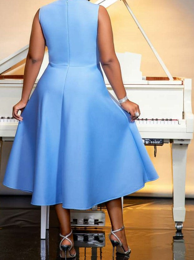 Classy Sleeveless Blue High Rise Dress