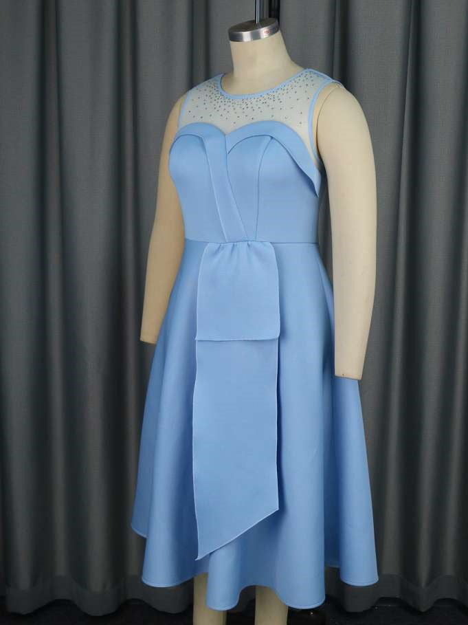 Classy Sleeveless Blue High Rise Dress