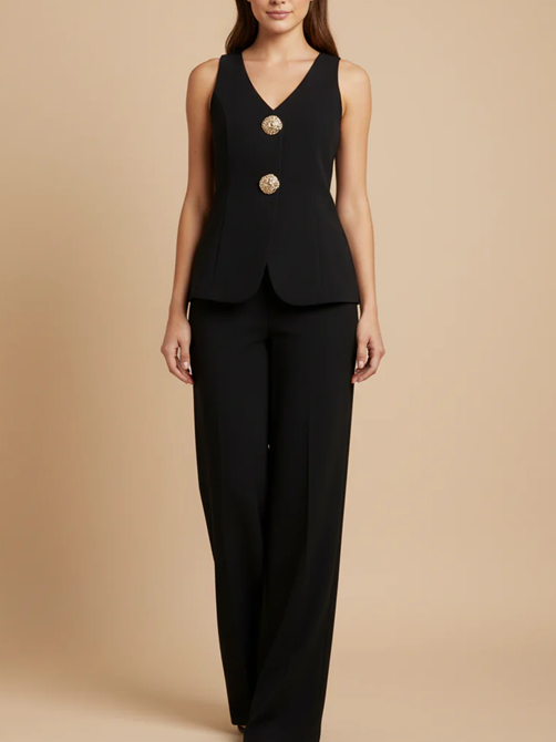 Classy Sleeveless Shell Long Vest Waist Coat With Wide Leg Slit Pant Co Ord Set - Ships in 24 Hrs
