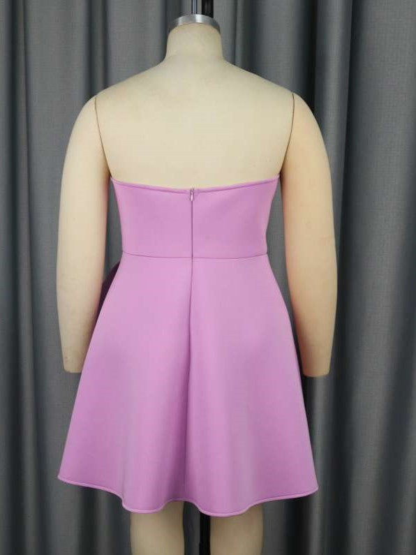 Dressy Purple Beading Bow Strapless Dress