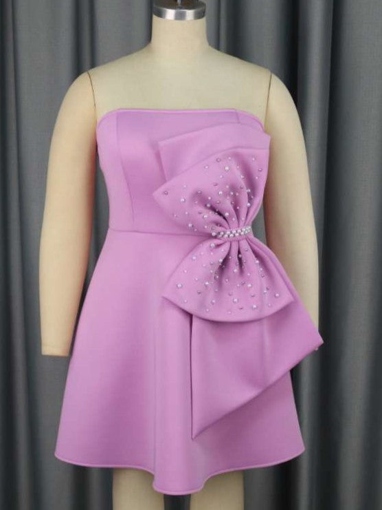 Dressy Purple Beading Bow Strapless Dress