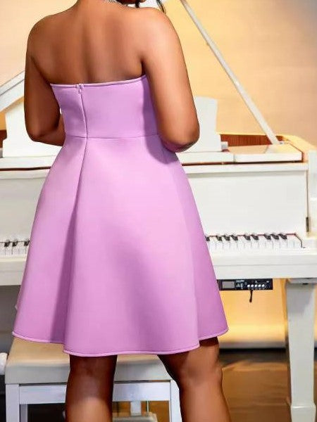 Dressy Purple Beading Bow Strapless Dress