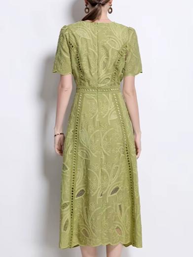 Elegant Lace O Neck Green Evening Dress