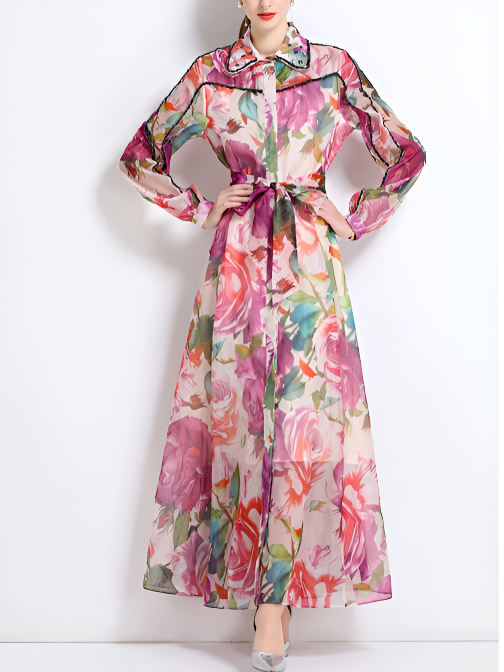 Elegant Nail Bead Swing Printed Red Dress