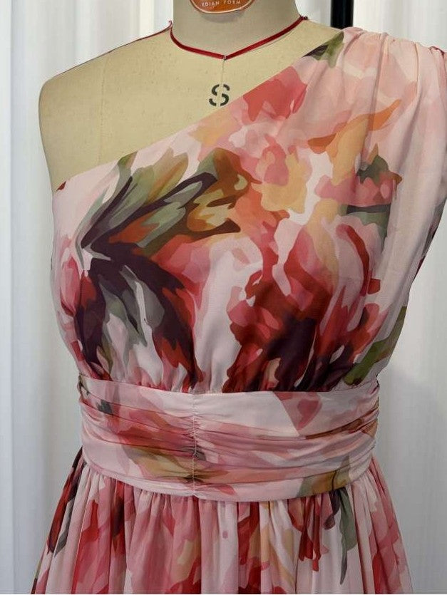 Elegant One Shoulder Floral Maxi Vacation Dress