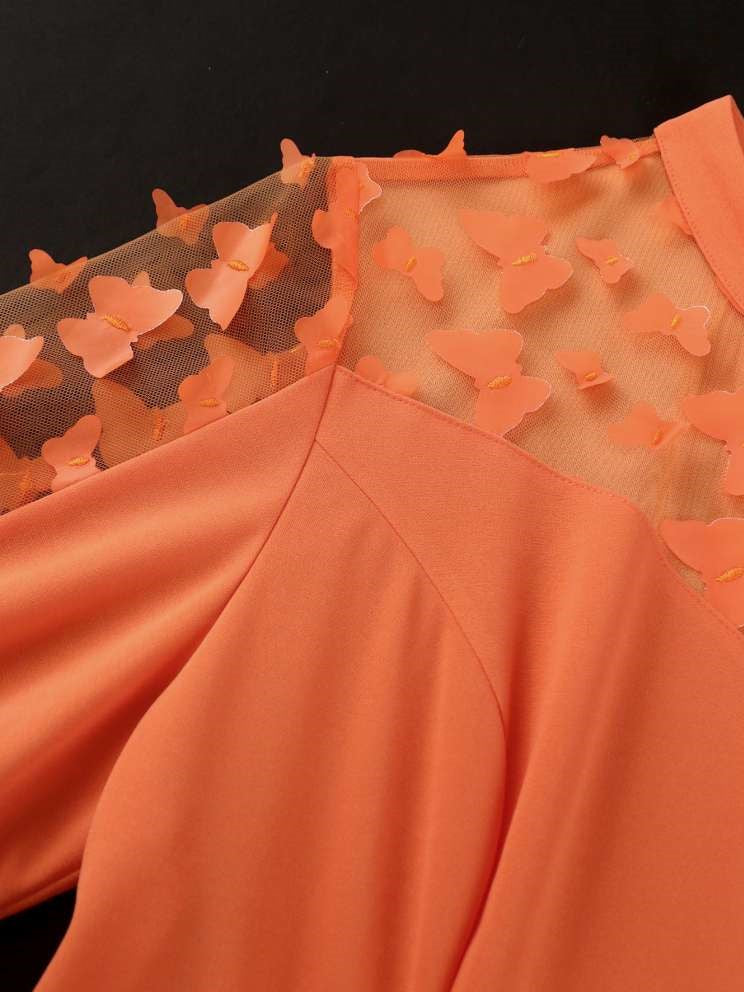 Elegant Orange Applique Patchwork Bracelet Sleeve Maxi Dress