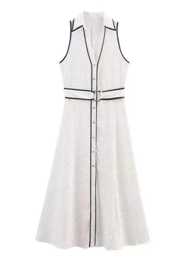 Elegant Sleeveless White Shirt Dress With Belt