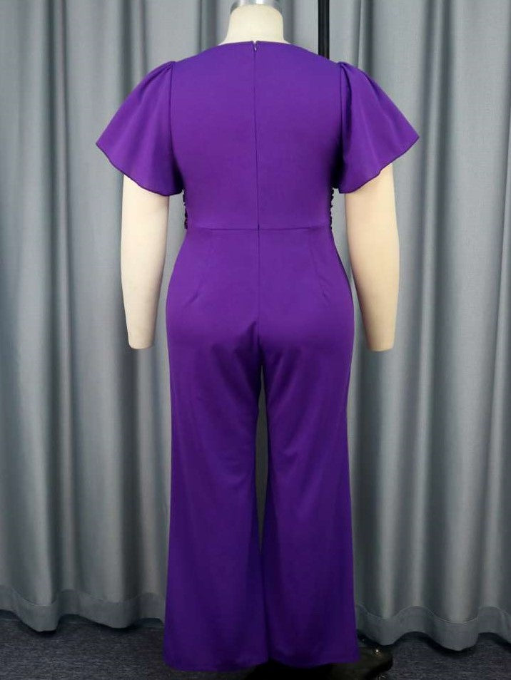 Elite Bow Decor Solid Purple Jumpsuit