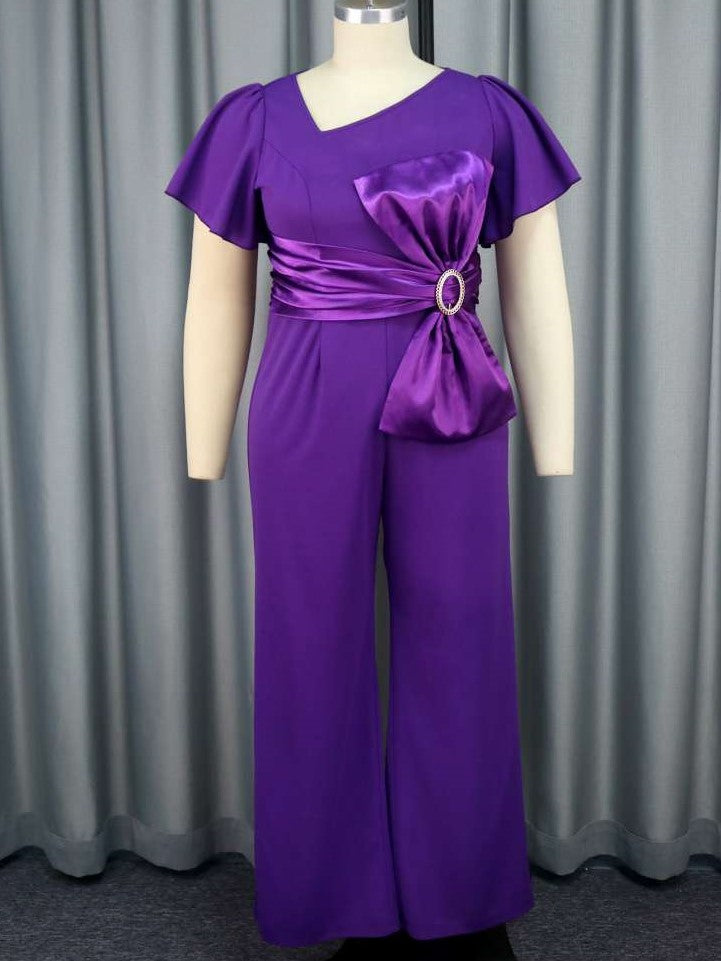 Elite Bow Decor Solid Purple Jumpsuit