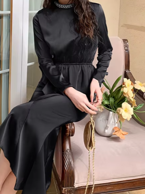 Elite Satin Beaded Decor Pencil Black Skirt Set