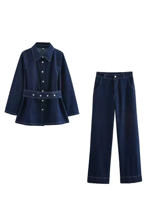 Evergreen Denim Jacket Long Top With Pants Co ord Set
