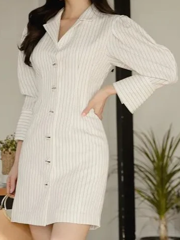 Evergreen Formal Style Stripped White Short Dress