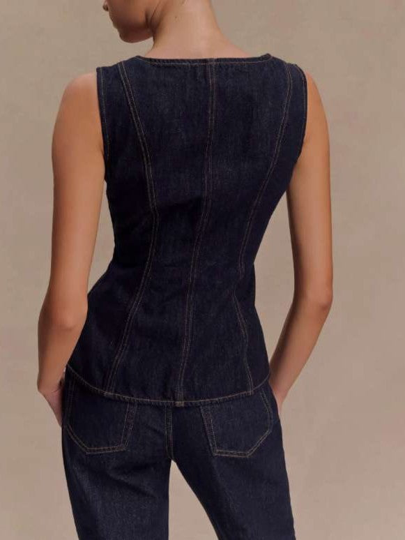 Exclusive Buckle Decor Deep Blue Denim Co ord Set