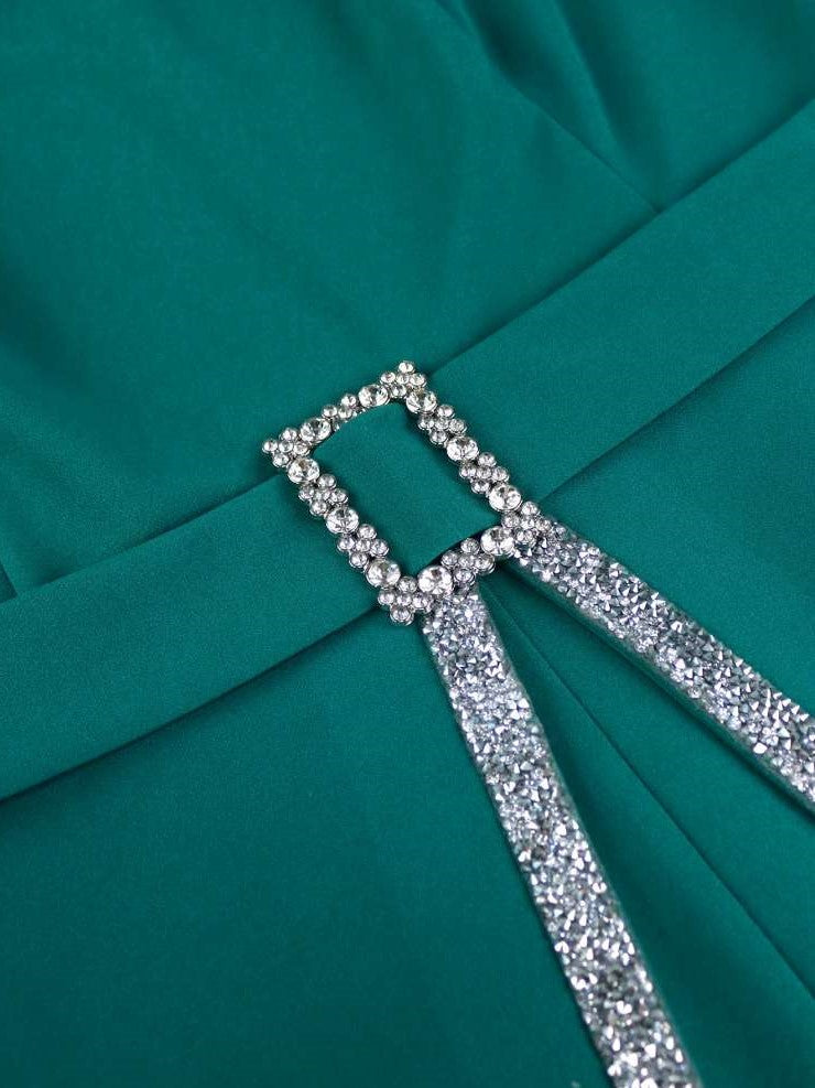 Exclusive Hotfix Rhinestones Green Bodycon Jumpsuit