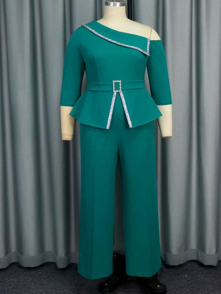 Exclusive Hotfix Rhinestones Green Bodycon Jumpsuit