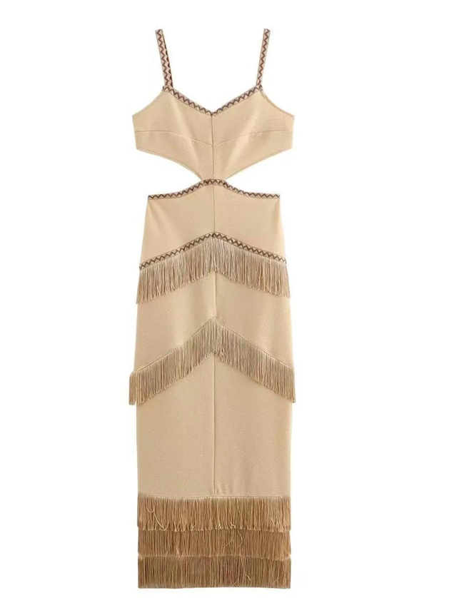 Exquisite Tassel Decor Hollow Out Evening Party Dress