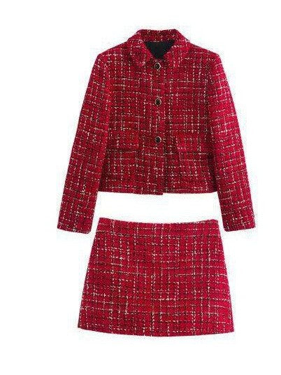 Exquisite Tweed Crop Blazer Skirt Co Ord Set