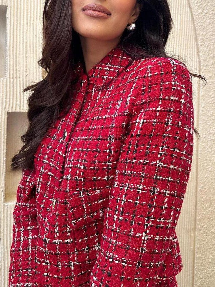 Exquisite Tweed Crop Blazer Skirt Co Ord Set
