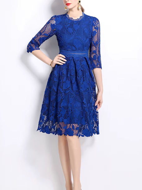 Fabulous Lace Patchwork Blue Hollow Out Dress