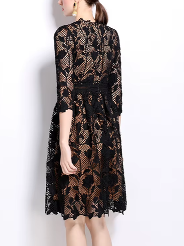 Fabulous Lace Patchwork Black Hollow Out Dress