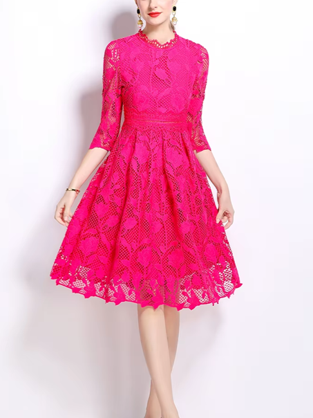 Fabulous Lace Patchwork Pink Hollow Out Dress - Ships in 24 Hrs
