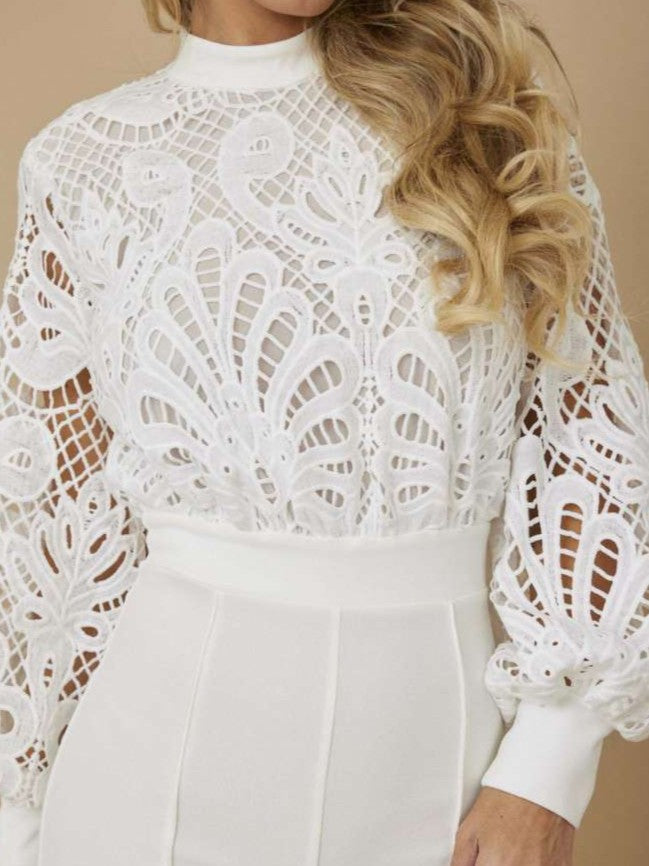 Fabulous Lacework White See Through Wide Leg Jumpsuit