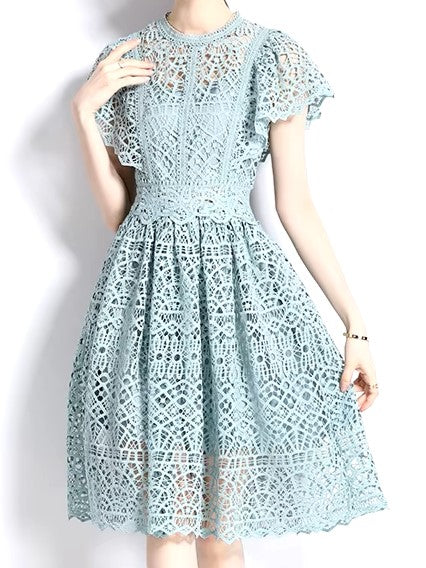 Fabulous O Neck A Line Lace Slim Dress - Ships in 24 Hrs