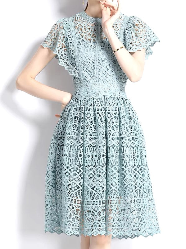 Fabulous O Neck A Line Lace Slim Dress