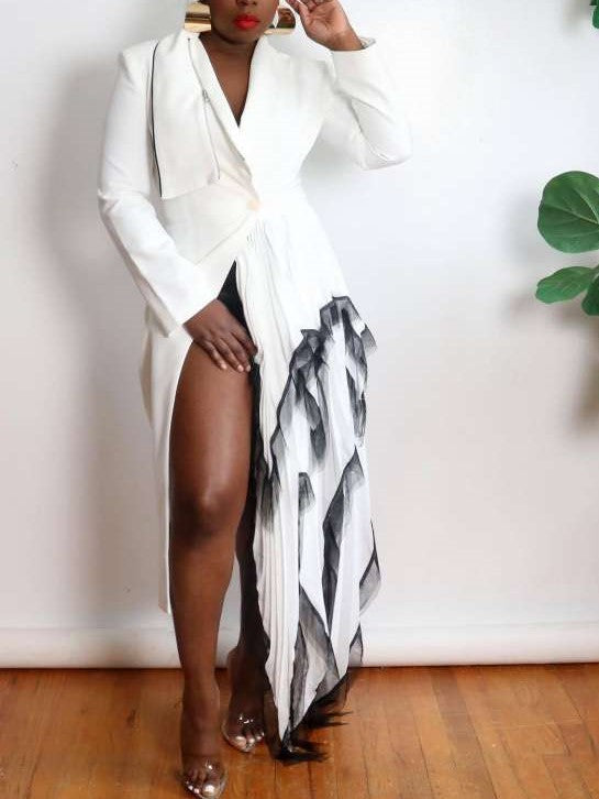 Fabulous Swallowtail White Long Sleeve Blazer Dress