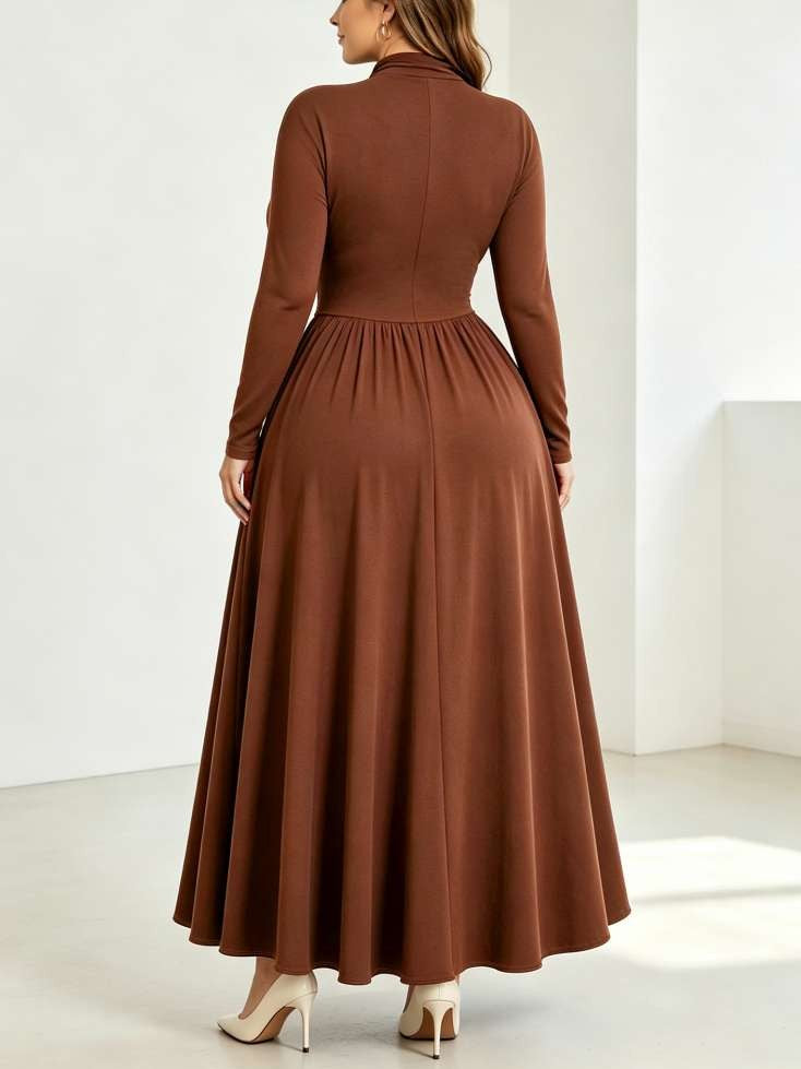 Fashionable Long Sleeve Plus Solid Maxi Dress